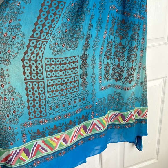 BOSTON PROPER spaghetti string handkerchief bottom dress size 6 blue Aztec print - Picture 6 of 13